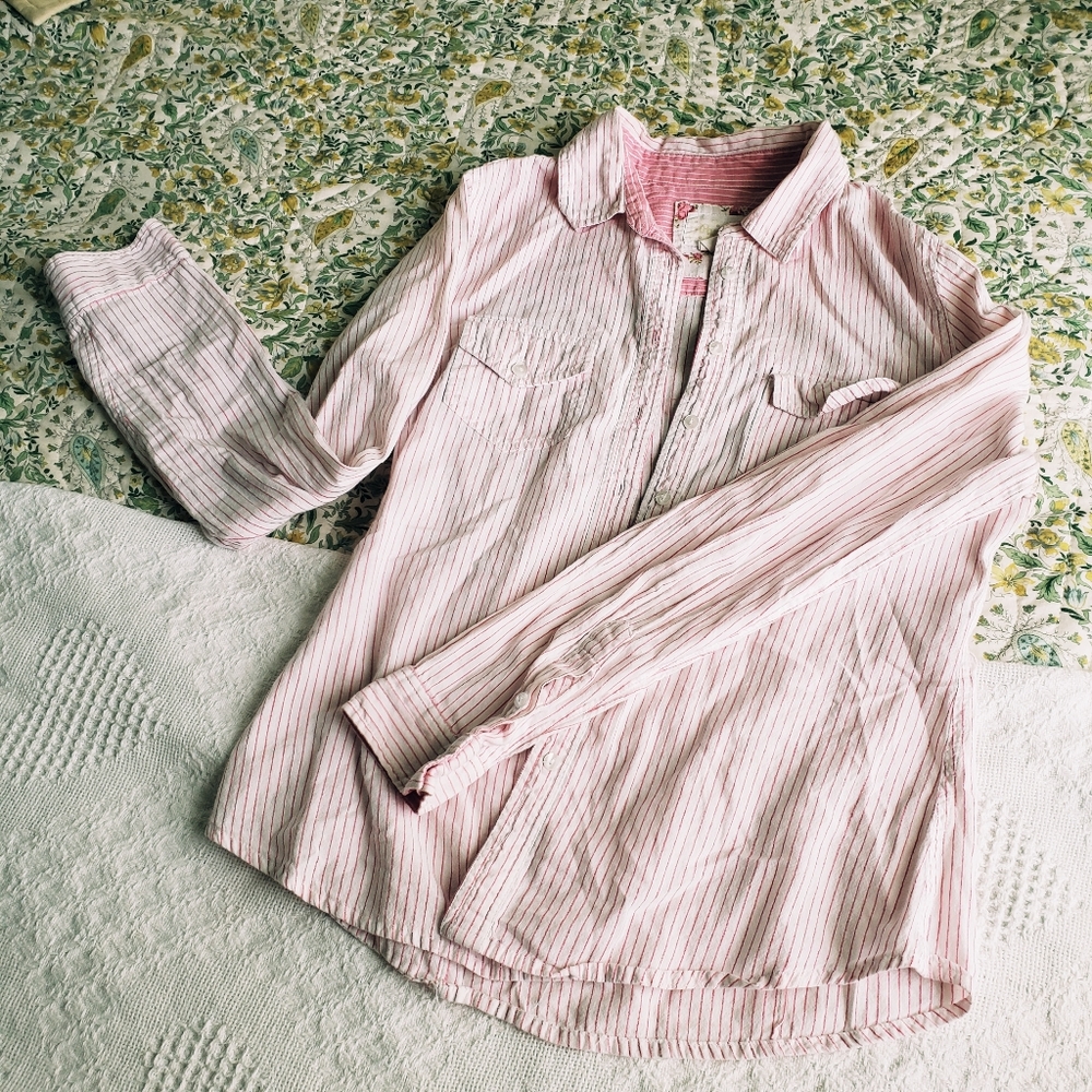 Pink and white pinstriped button down shirt
